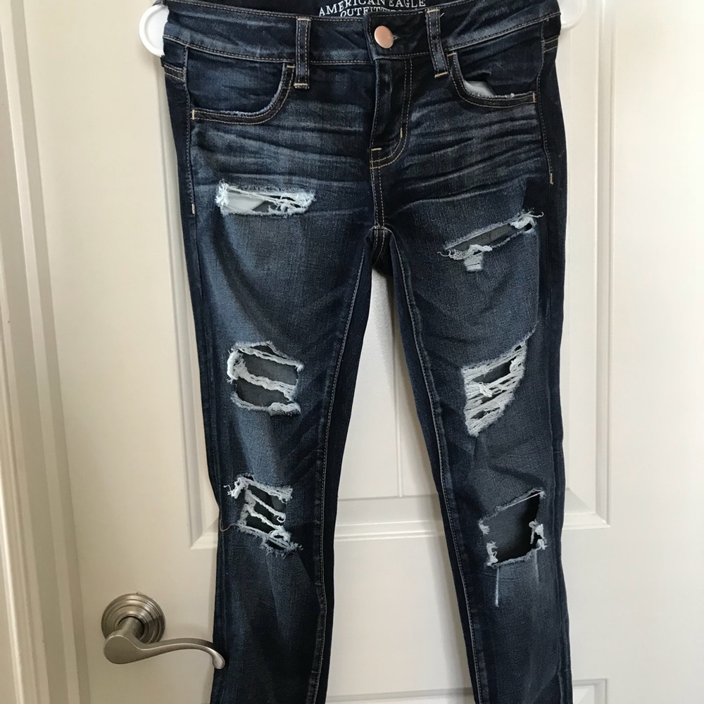 AEO Dark Wash Distressed Skinny Jeans